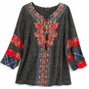 Calessa tunic top black fiesta multicolor size 1X